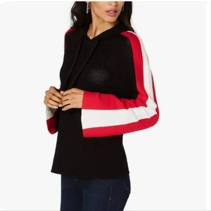 I-N-C Womens Colorblocked Hoodie Sweatshirt, Black, Medium